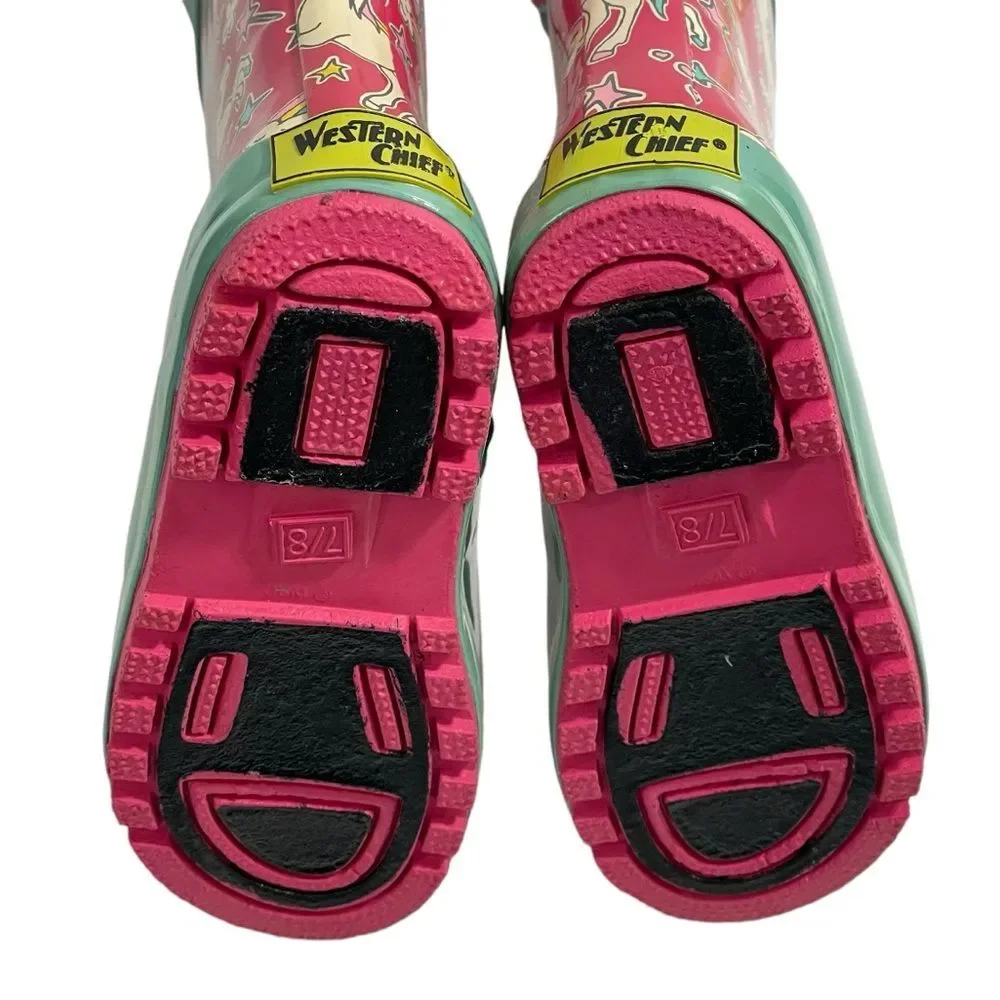 NWT Western Chief Girls Fuchsia Pink Sweet Unicorn Rain‎ Boots Size 7/8 Shoes